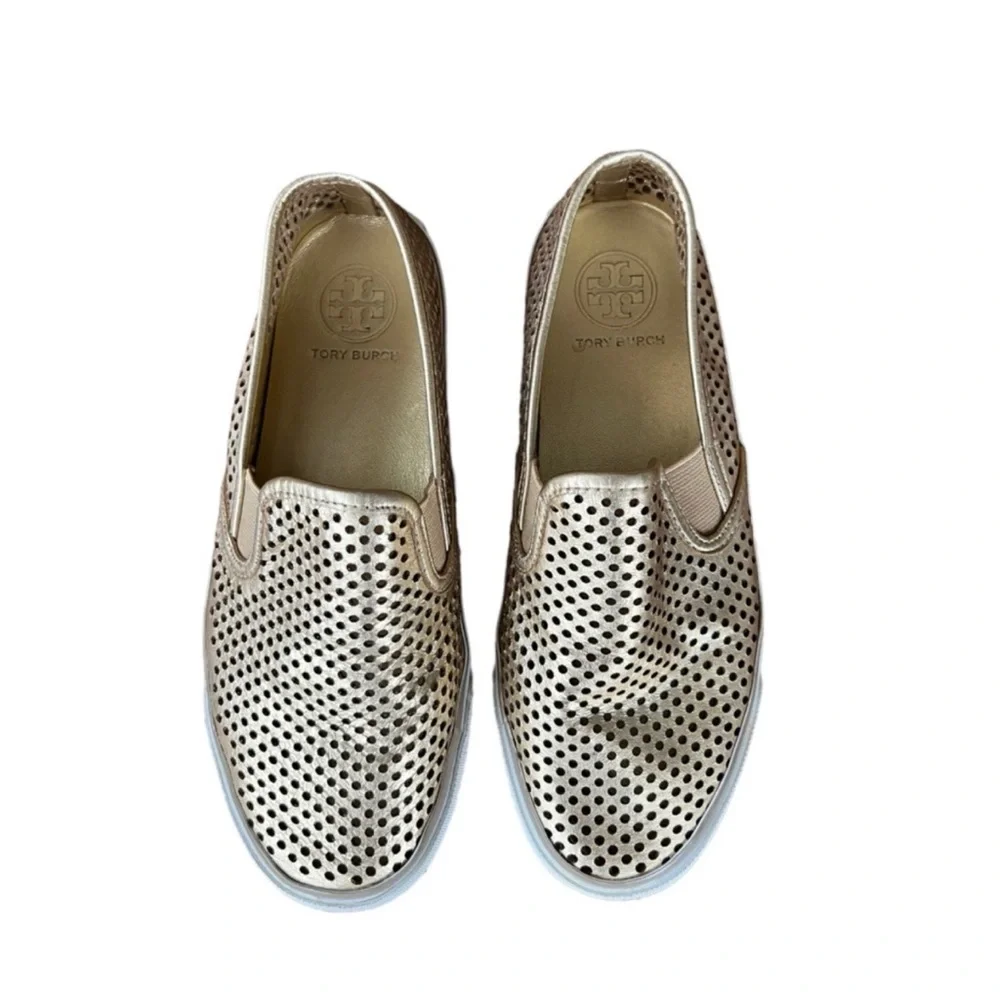 Tory Burch Jesse Metallic Gold Slip On Women's Sneakers Size 6.5
